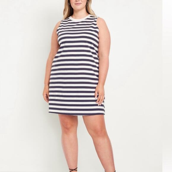 Old Navy Charcoal Stripe Vintage Sleeveless Mini T- Shirt Dress - Picture 1 of 7